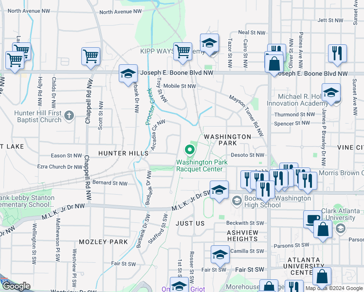 map of restaurants, bars, coffee shops, grocery stores, and more near 113 Stafford Street Northwest in Atlanta