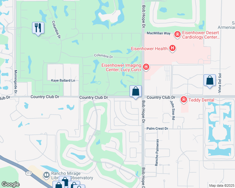map of restaurants, bars, coffee shops, grocery stores, and more near 77 Colgate Drive in Rancho Mirage