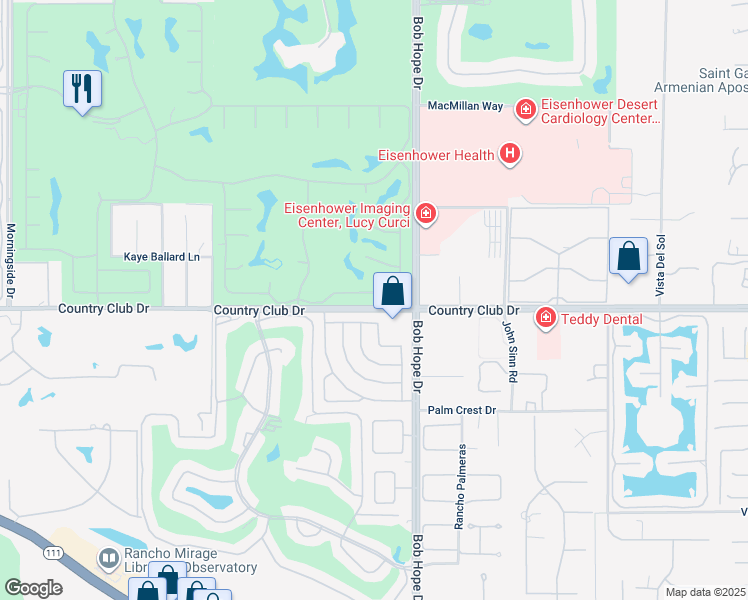 map of restaurants, bars, coffee shops, grocery stores, and more near 61 Colgate Drive in Rancho Mirage