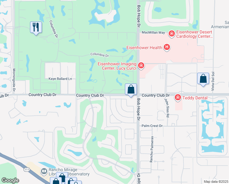 map of restaurants, bars, coffee shops, grocery stores, and more near 75 Colgate Drive in Rancho Mirage