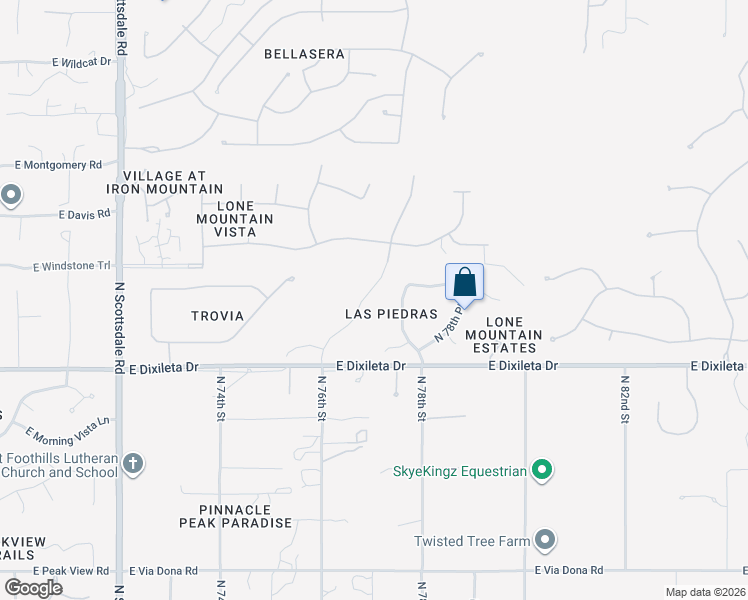 map of restaurants, bars, coffee shops, grocery stores, and more near 30037 North 77th Place in Scottsdale