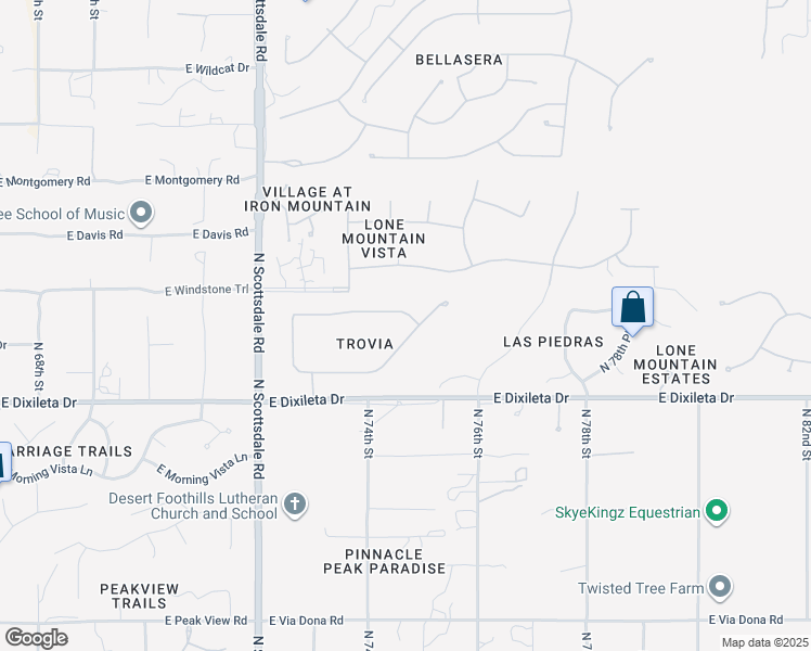 map of restaurants, bars, coffee shops, grocery stores, and more near 7451 East Baker Drive in Scottsdale