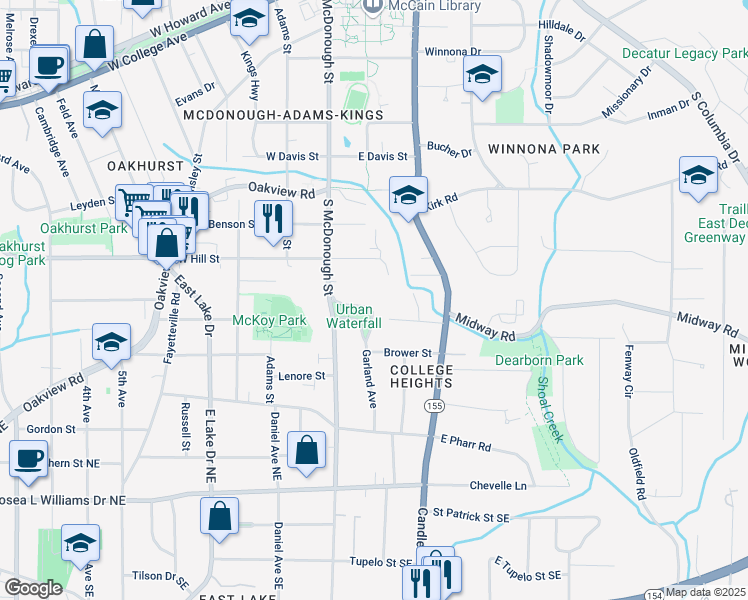 map of restaurants, bars, coffee shops, grocery stores, and more near 138 Garland Avenue in Decatur