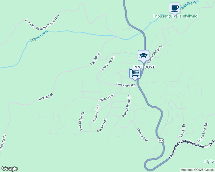 map of restaurants, bars, coffee shops, grocery stores, and more near 52661 Pine Cove Road in Idyllwild-Pine Cove