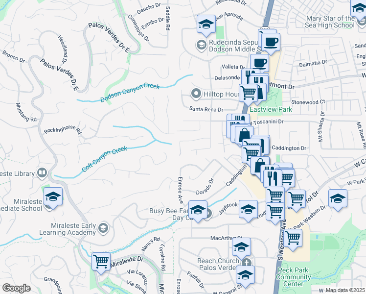 map of restaurants, bars, coffee shops, grocery stores, and more near 28611 Stokowski Drive in Rancho Palos Verdes