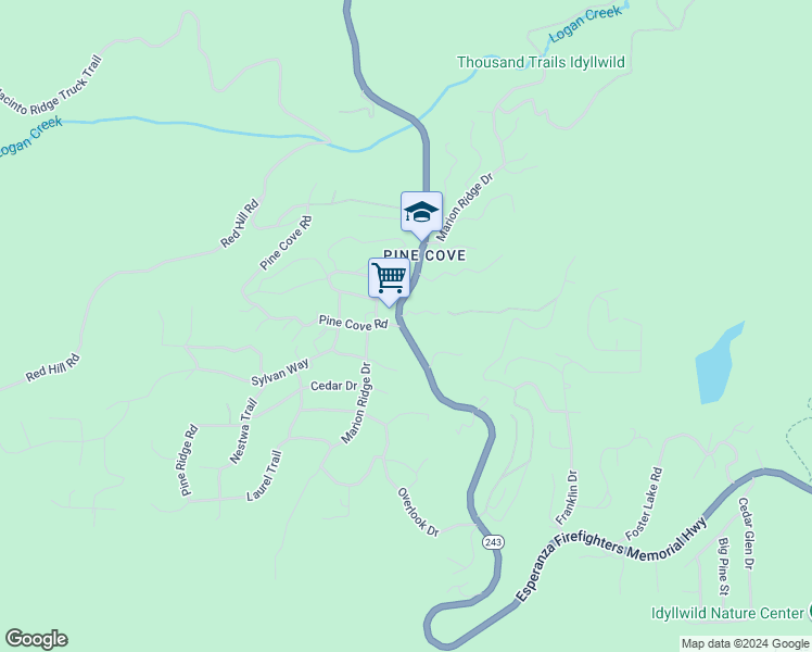 map of restaurants, bars, coffee shops, grocery stores, and more near in Idyllwild-Pine Cove
