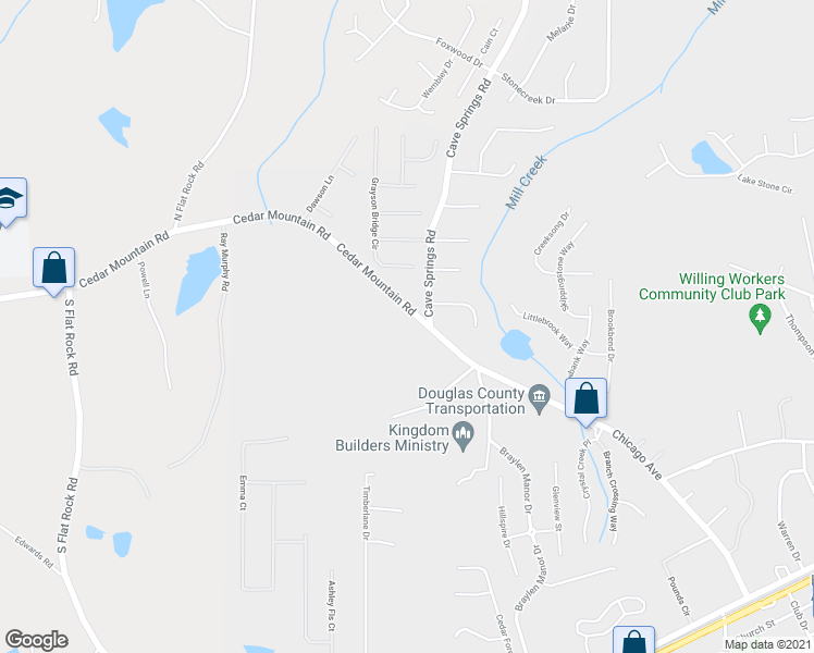 map of restaurants, bars, coffee shops, grocery stores, and more near 8147 Cedar Mountain Road in Douglasville