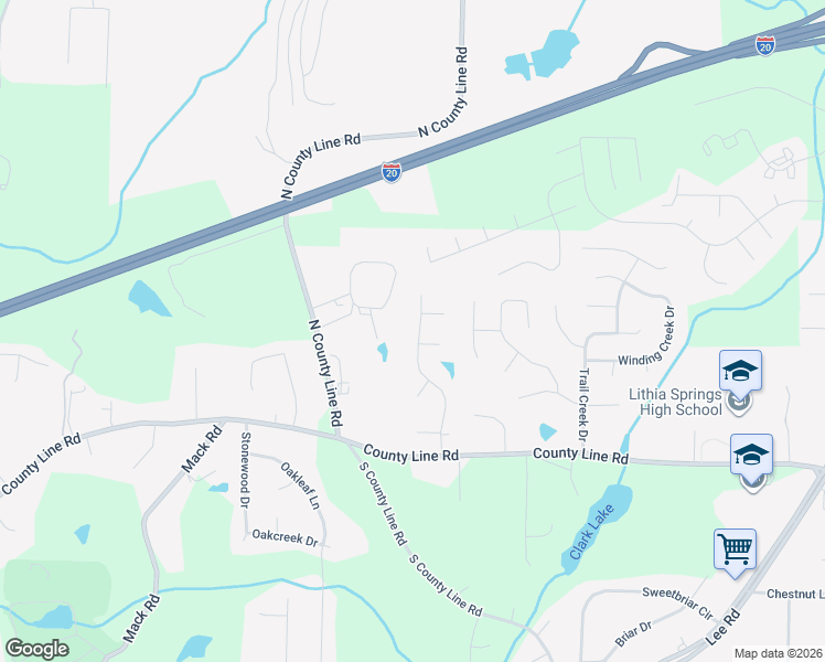map of restaurants, bars, coffee shops, grocery stores, and more near 1767 Fairfax Drive in Lithia Springs