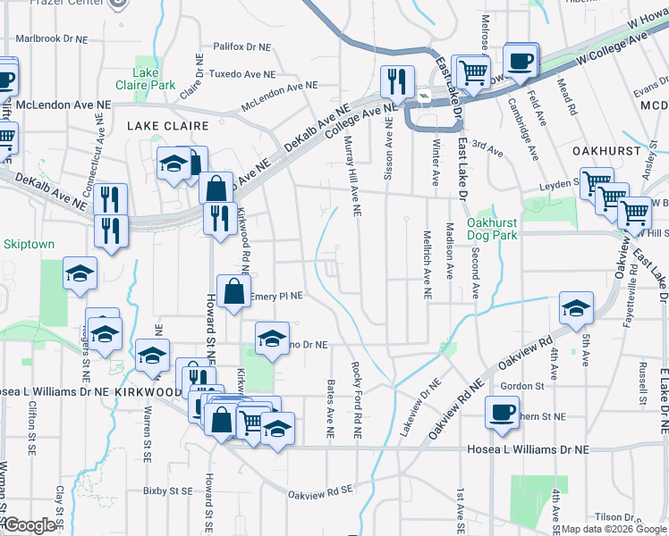 map of restaurants, bars, coffee shops, grocery stores, and more near 204 Elvan Avenue Northeast in Atlanta