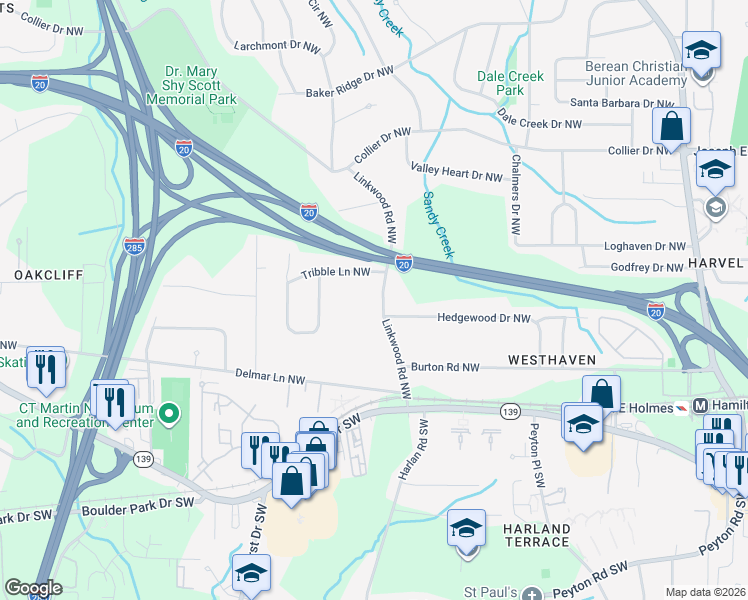 map of restaurants, bars, coffee shops, grocery stores, and more near in Atlanta