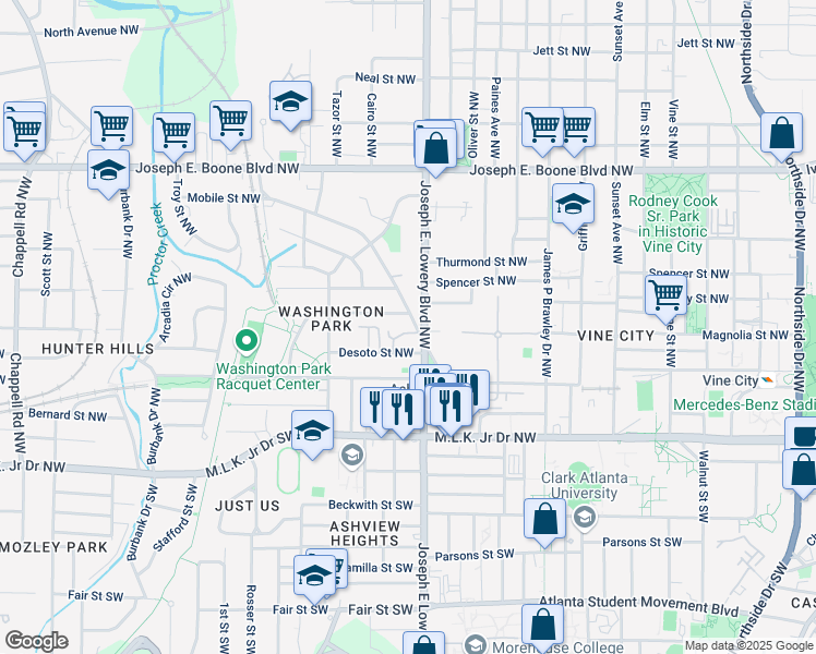 map of restaurants, bars, coffee shops, grocery stores, and more near 936 Mayson Turner Road Northwest in Atlanta