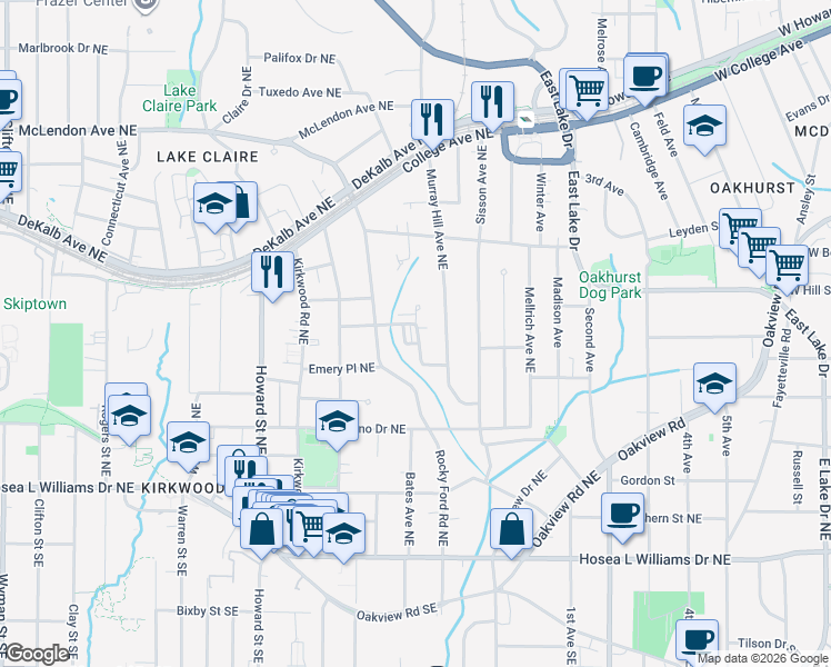 map of restaurants, bars, coffee shops, grocery stores, and more near 204 Elvan Avenue Northeast in Atlanta