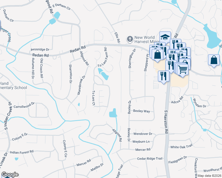 map of restaurants, bars, coffee shops, grocery stores, and more near 1284 To Lani Farm Road in Stone Mountain