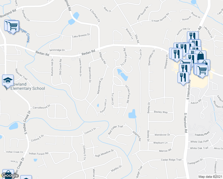 map of restaurants, bars, coffee shops, grocery stores, and more near 1211 To Lani Court in Stone Mountain