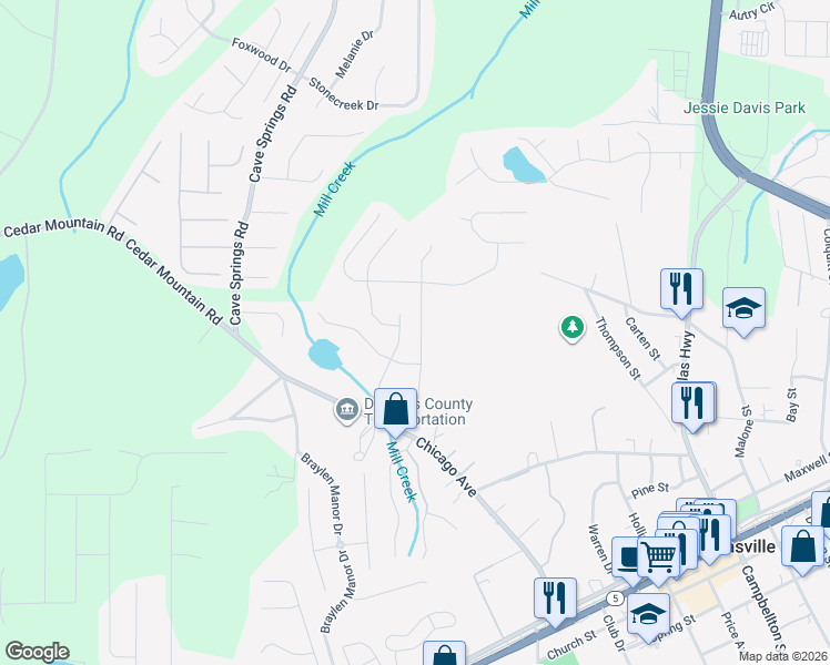 map of restaurants, bars, coffee shops, grocery stores, and more near 8133 Brookbend Drive in Douglasville