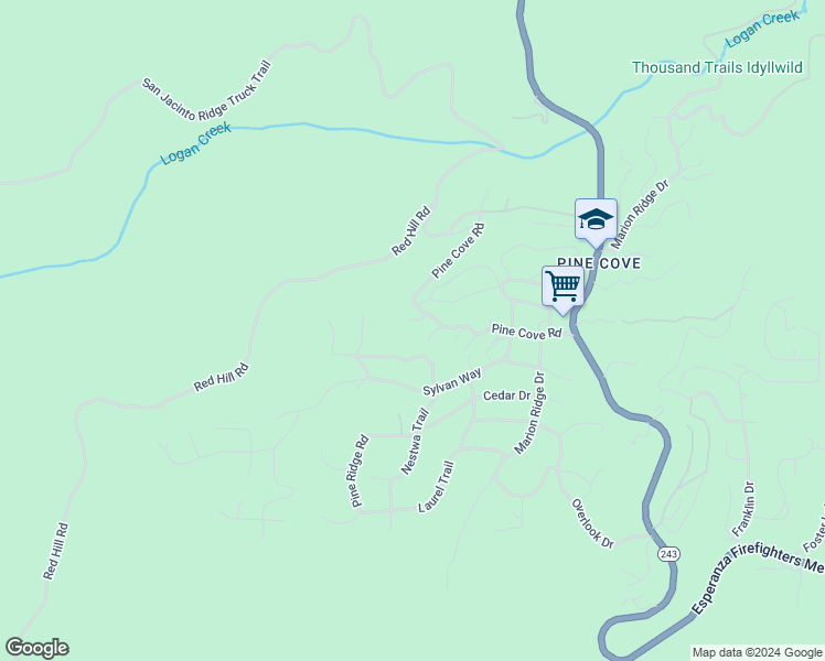 map of restaurants, bars, coffee shops, grocery stores, and more near 52547 Pine Cove Road in Idyllwild-Pine Cove