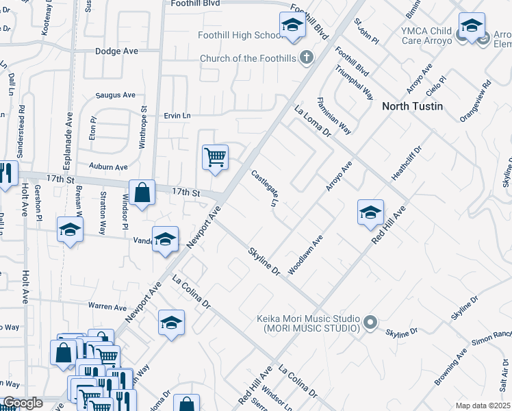map of restaurants, bars, coffee shops, grocery stores, and more near 1111 Charwood Lane in Santa Ana
