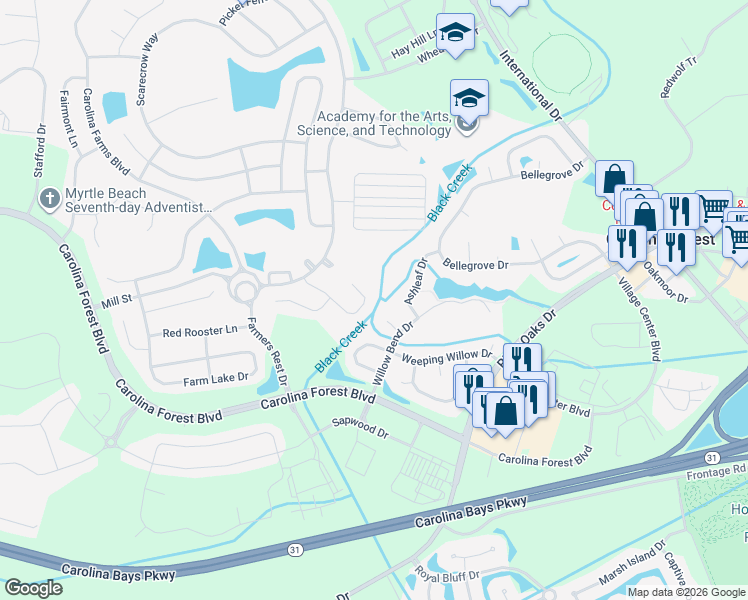 map of restaurants, bars, coffee shops, grocery stores, and more near 2772 Coopers Court in Myrtle Beach