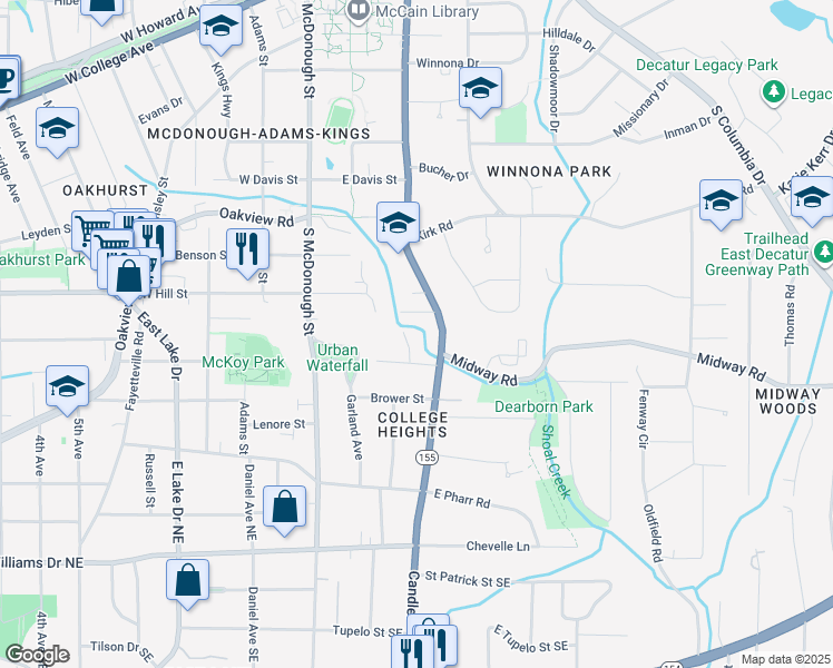 map of restaurants, bars, coffee shops, grocery stores, and more near 218b Buchanan Terrace in Decatur