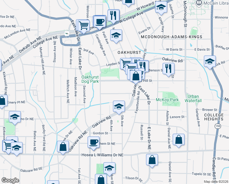map of restaurants, bars, coffee shops, grocery stores, and more near 217 Maxwell Street in Decatur