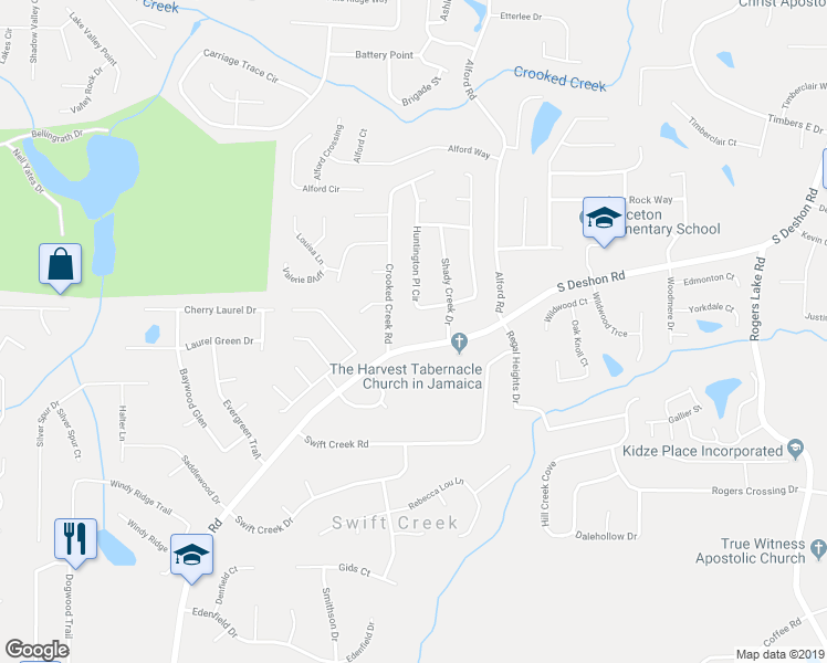 map of restaurants, bars, coffee shops, grocery stores, and more near 1495 South Deshon Road in Lithonia