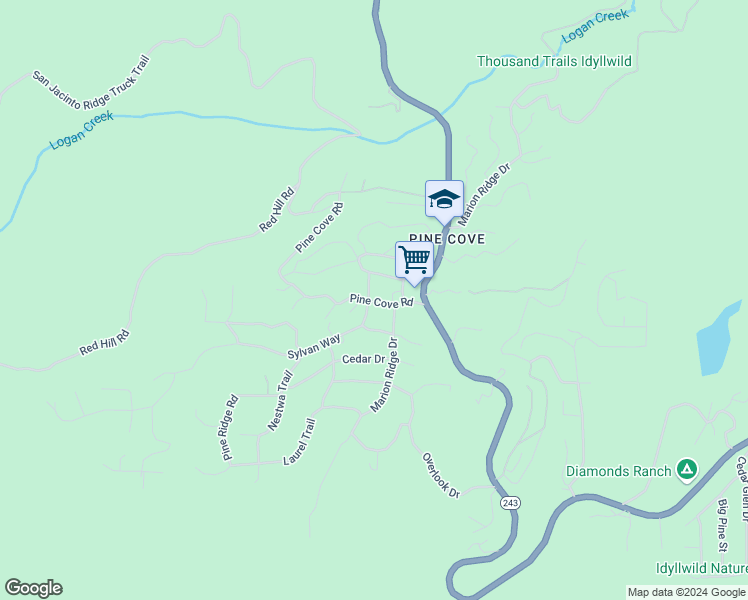 map of restaurants, bars, coffee shops, grocery stores, and more near 52810 Pine Cove Road in Idyllwild-Pine Cove