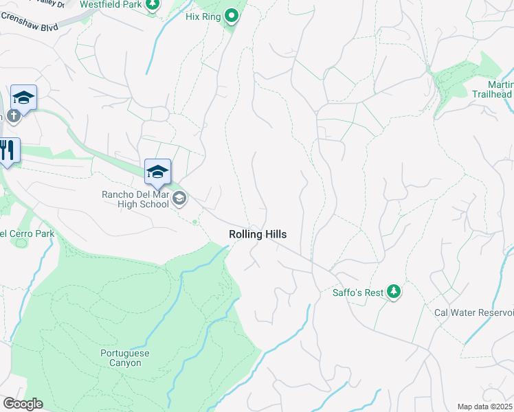 map of restaurants, bars, coffee shops, grocery stores, and more near 2 Quail Ridge Road North in Rolling Hills