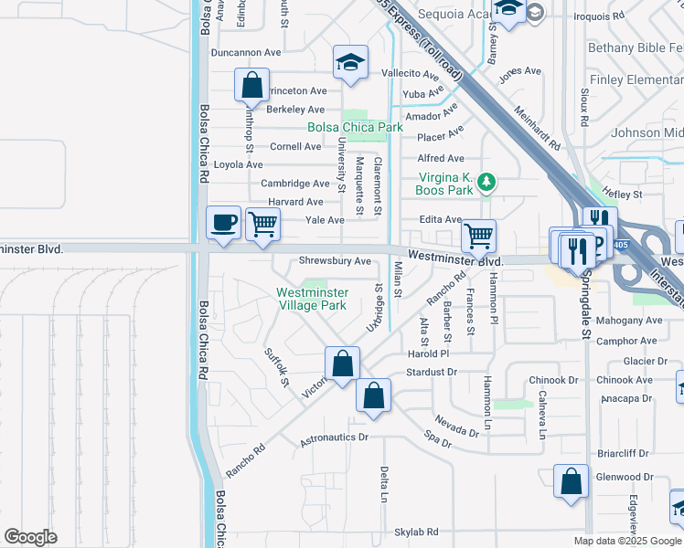 map of restaurants, bars, coffee shops, grocery stores, and more near 5361 Shrewsbury Avenue in Westminster