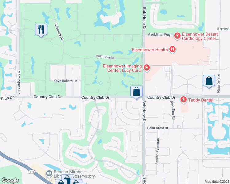 map of restaurants, bars, coffee shops, grocery stores, and more near 78 Colgate Drive in Rancho Mirage
