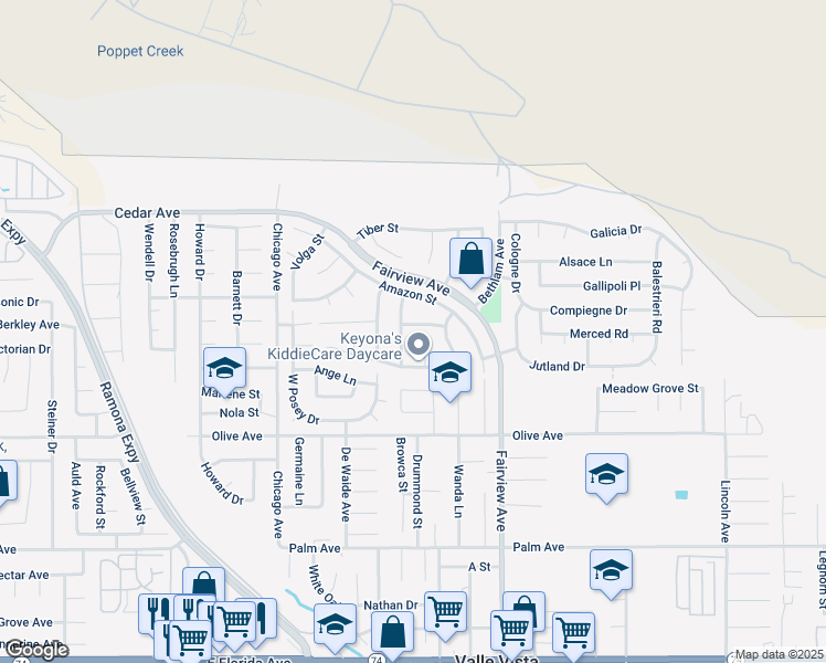 map of restaurants, bars, coffee shops, grocery stores, and more near 43791 Ganges Lane in Hemet