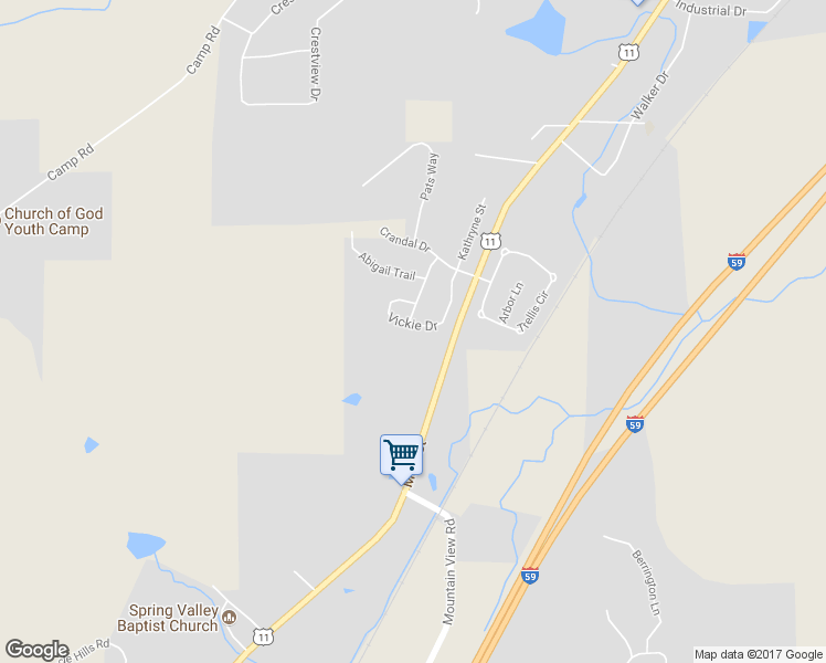 map of restaurants, bars, coffee shops, grocery stores, and more near 179 Vickie Drive in Springville