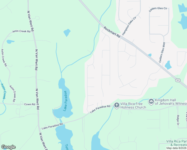 map of restaurants, bars, coffee shops, grocery stores, and more near 26 Wood Circle in Villa Rica