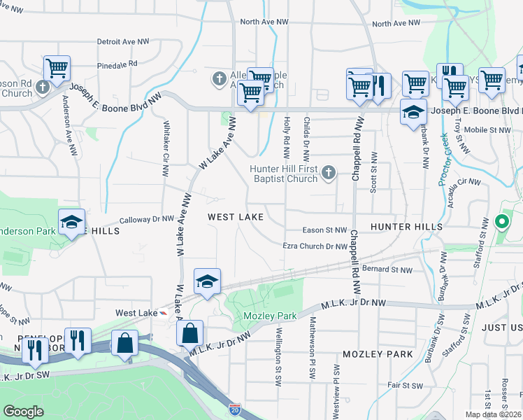 map of restaurants, bars, coffee shops, grocery stores, and more near 1591 Willis Street Northwest in Atlanta