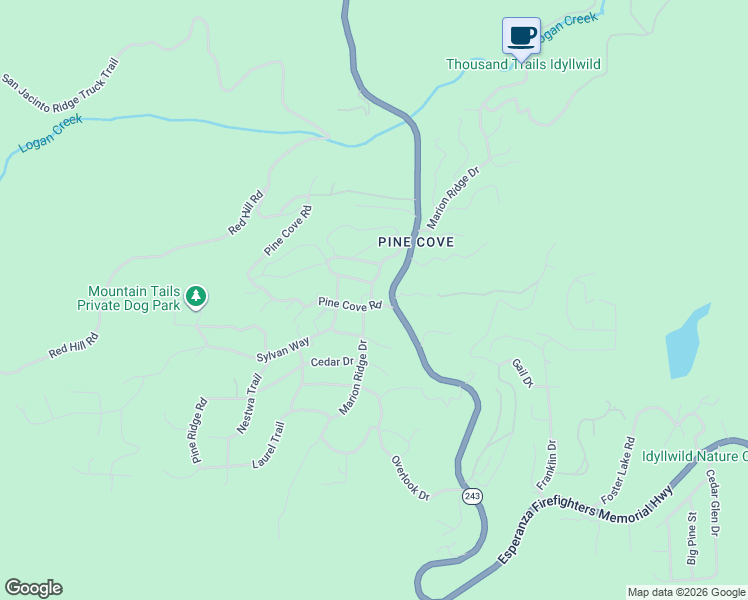 map of restaurants, bars, coffee shops, grocery stores, and more near 23255 Banning-Idyllwild Panoramic Highway in Idyllwild-Pine Cove