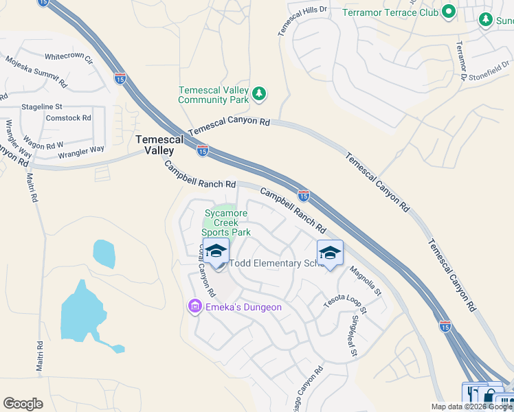 map of restaurants, bars, coffee shops, grocery stores, and more near 10998 Whitebark Lane in Corona