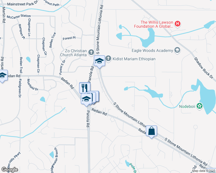 map of restaurants, bars, coffee shops, grocery stores, and more near 1236 South Stone Mountain Lithonia Road in Lithonia