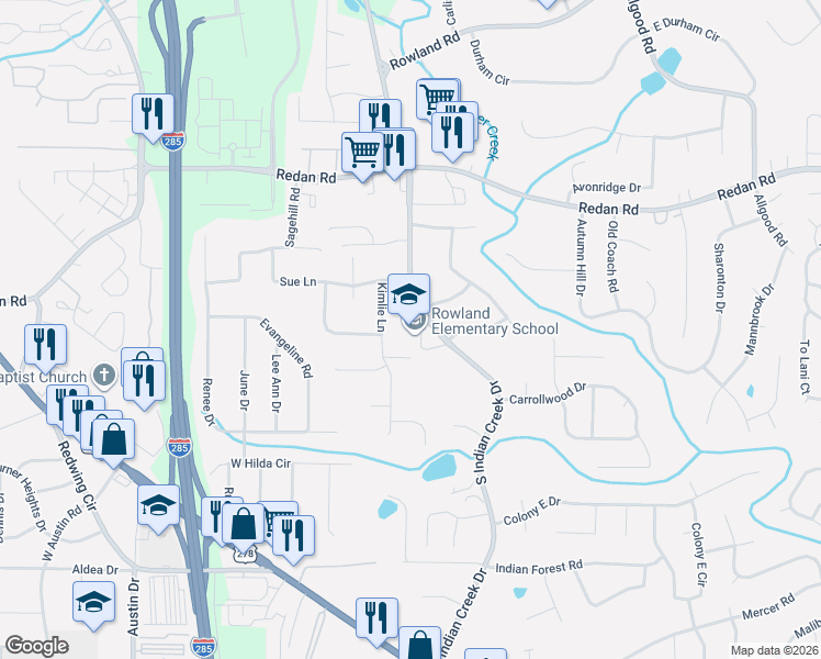 map of restaurants, bars, coffee shops, grocery stores, and more near 1317 South Indian Creek Drive in Decatur