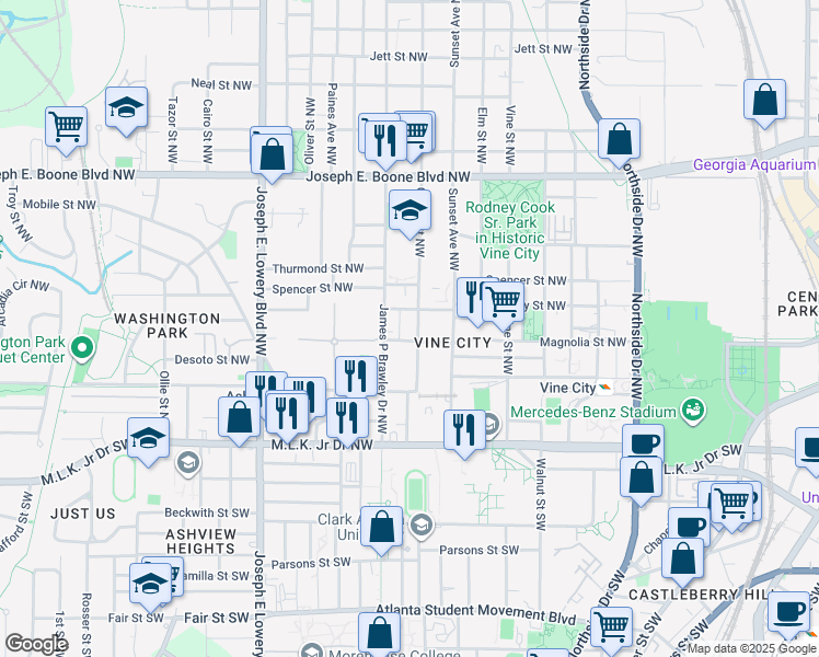 map of restaurants, bars, coffee shops, grocery stores, and more near 157 Griffin Street Northwest in Atlanta