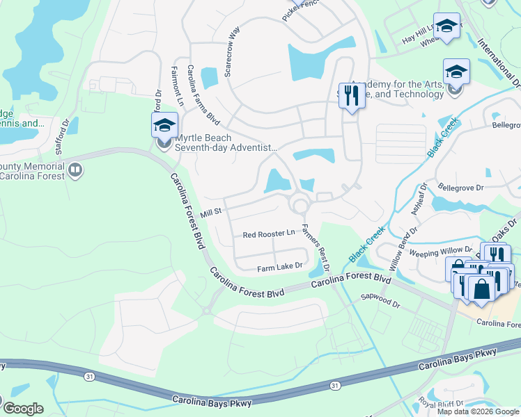map of restaurants, bars, coffee shops, grocery stores, and more near 5141 Morning Frost Place in Myrtle Beach
