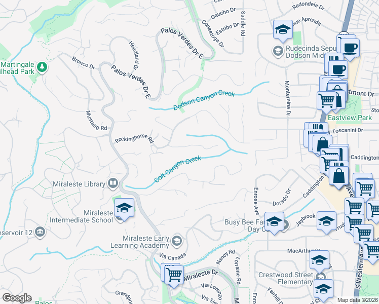 map of restaurants, bars, coffee shops, grocery stores, and more near 14 Golden Spur Lane in Rancho Palos Verdes