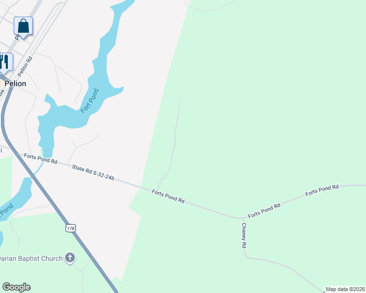map of restaurants, bars, coffee shops, grocery stores, and more near 262 Forts Pond Road in Pelion