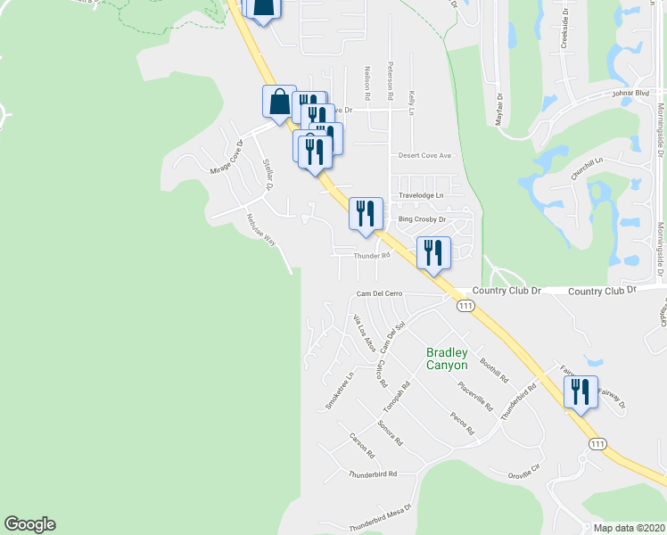 map of restaurants, bars, coffee shops, grocery stores, and more near 39905 Estates Road in Rancho Mirage