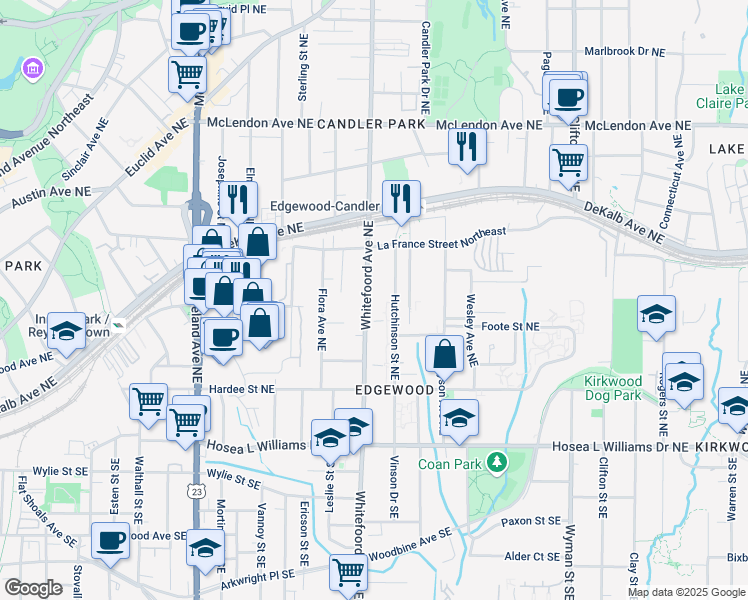 map of restaurants, bars, coffee shops, grocery stores, and more near 183 Whitefoord Avenue Northeast in Atlanta