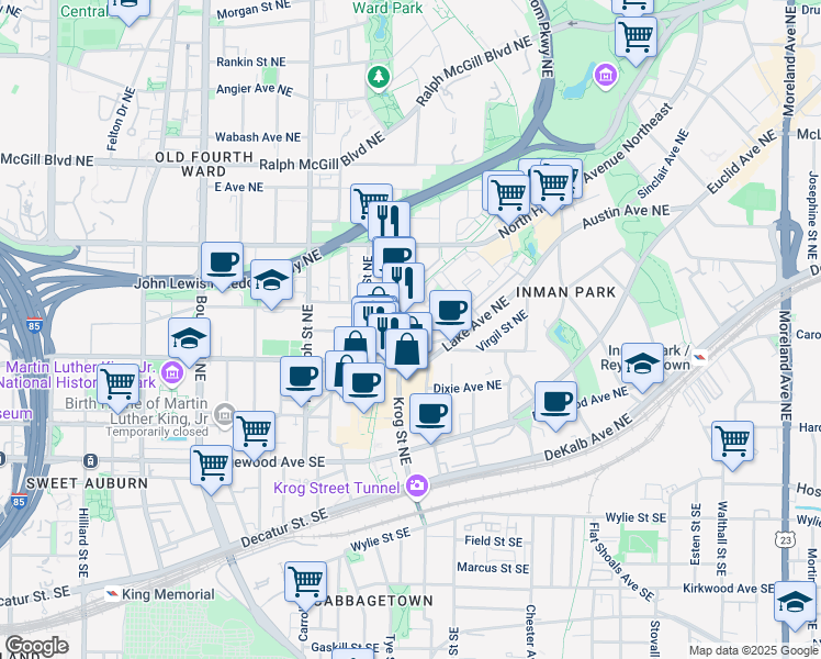 map of restaurants, bars, coffee shops, grocery stores, and more near 691 John Wesley Dobbs Avenue Northeast in Atlanta