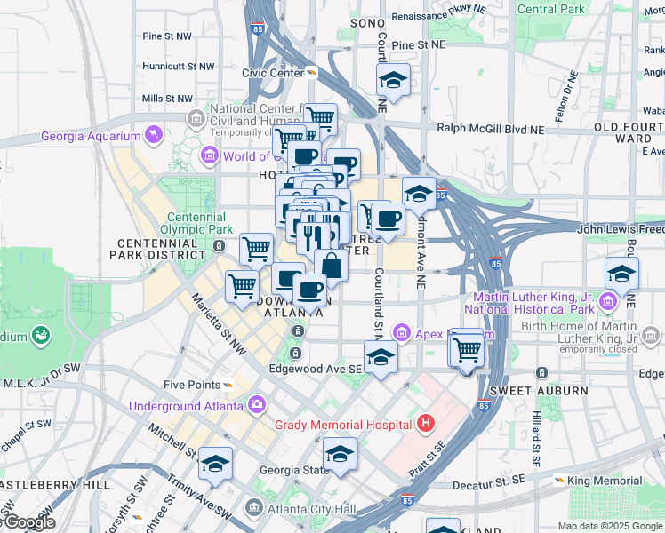 map of restaurants, bars, coffee shops, grocery stores, and more near in Atlanta