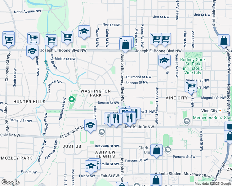 map of restaurants, bars, coffee shops, grocery stores, and more near 946 Michigan Avenue Northwest in Atlanta