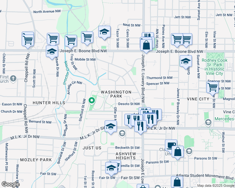 map of restaurants, bars, coffee shops, grocery stores, and more near 1016 Michigan Avenue Northwest in Atlanta