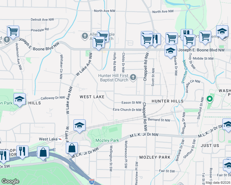 map of restaurants, bars, coffee shops, grocery stores, and more near in Atlanta
