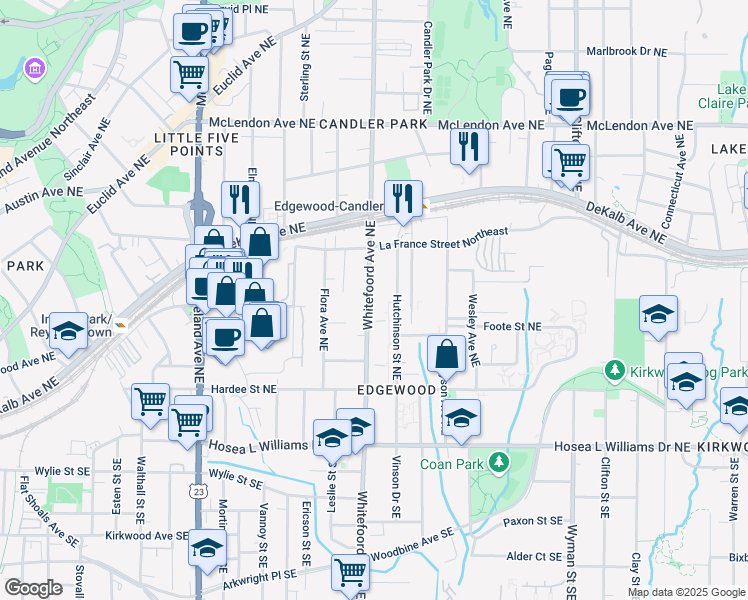 map of restaurants, bars, coffee shops, grocery stores, and more near 183 Whitefoord Avenue Northeast in Atlanta