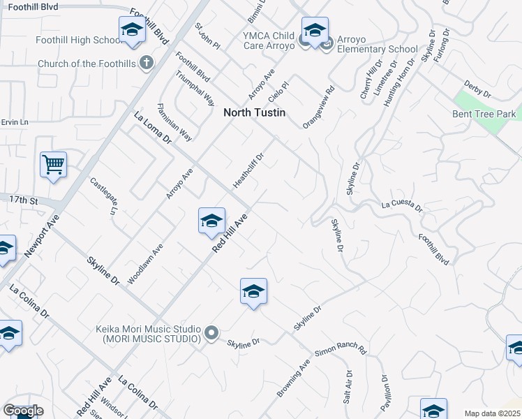 map of restaurants, bars, coffee shops, grocery stores, and more near 1532 Kensing Lane in Santa Ana
